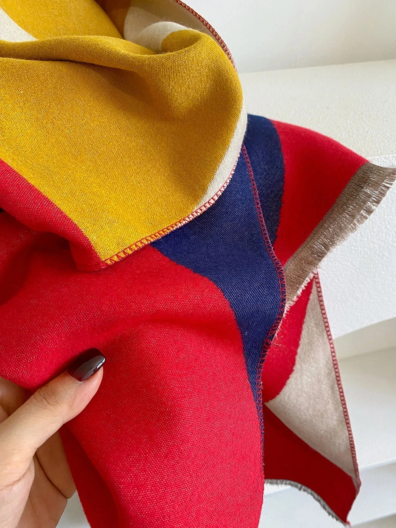 Oversized Womens Scarf - Reversible Geometric Cashmere - Image 3
