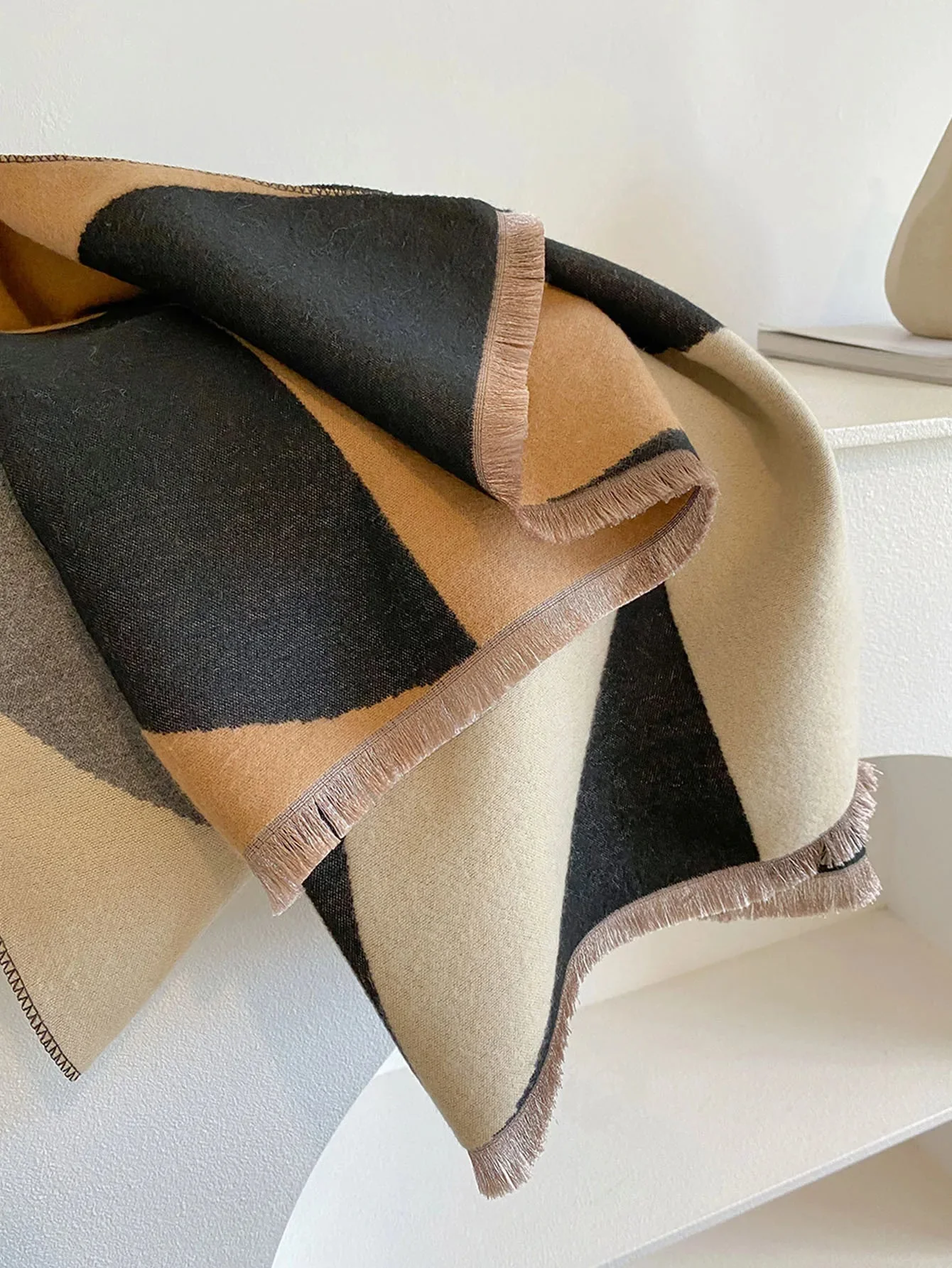 Oversized Womens Scarf - Reversible Geometric Cashmere - Image 6