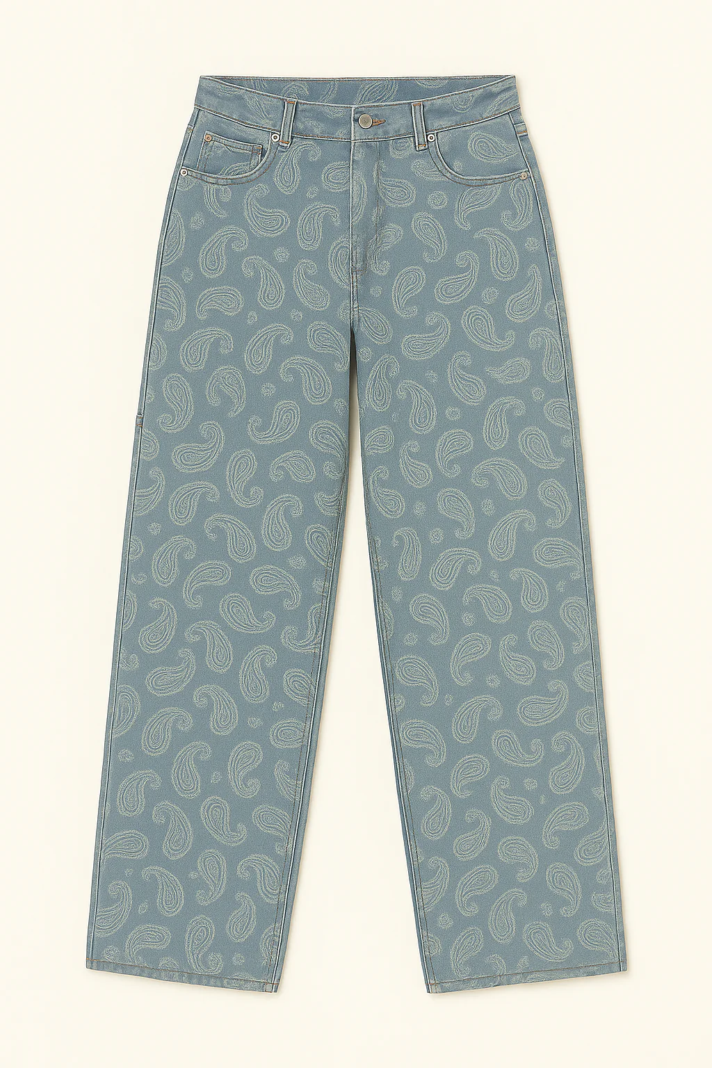 Paisley Print Men's Jeans, Comfortable Denim with Elegant Patterns, Available in Skinny, Relaxed, and Straight Fit - Image 2