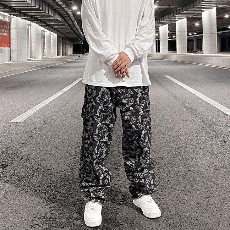 Paisley Print Men's Jeans, Comfortable Denim with Elegant Patterns, Available in Skinny, Relaxed, and Straight Fit - Image 4