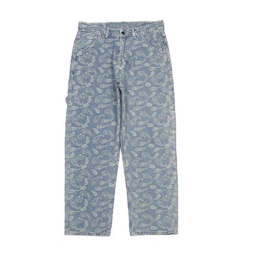 Paisley Print Men's Jeans, Comfortable Denim with Elegant Patterns, Available in Skinny, Relaxed, and Straight Fit - Image 5