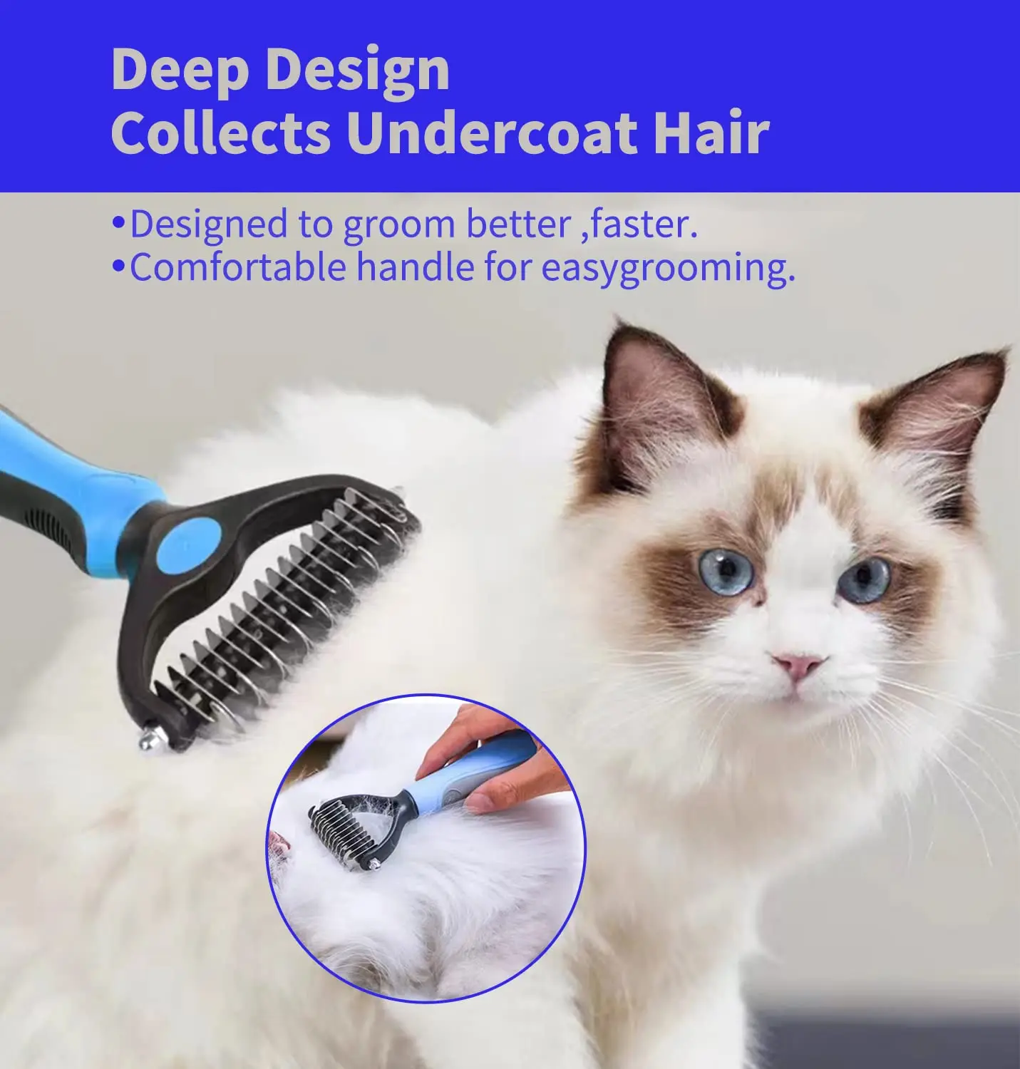 Pet Grooming Care Deshedding Brush for Dogs & Cats - Fur Remover & Knot Cutter Comb - Image 4