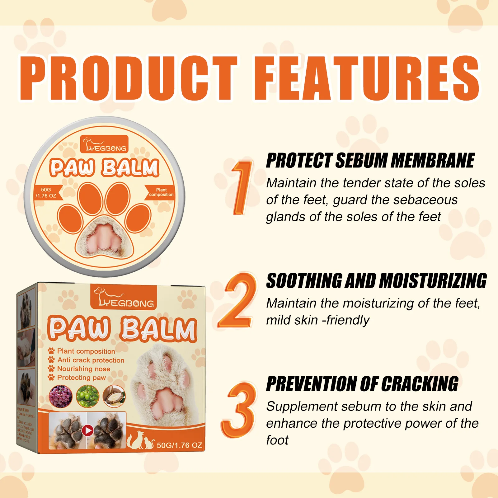 Pet Grooming Care Paw Balm for Cats & Dogs - Moisturizing 50g Cream for Paws & Nose Repair - Image 4
