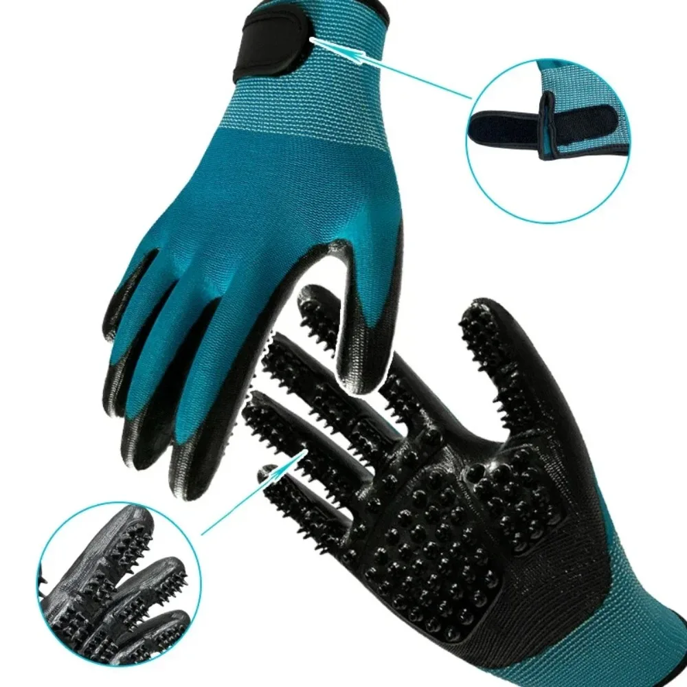 Pet Grooming Gloves Teal Rubber Bath Gloves Spring 2026 Hair Removal Non Slip Gentle Massage