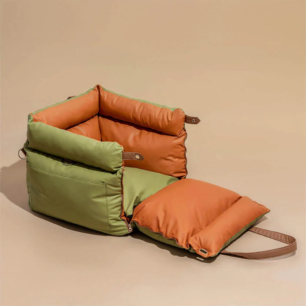 Pet Outing Lathe Luxury Faux Leather Dog Car Seat - Portable Booster Bed for Cats and Dogs - Image 15