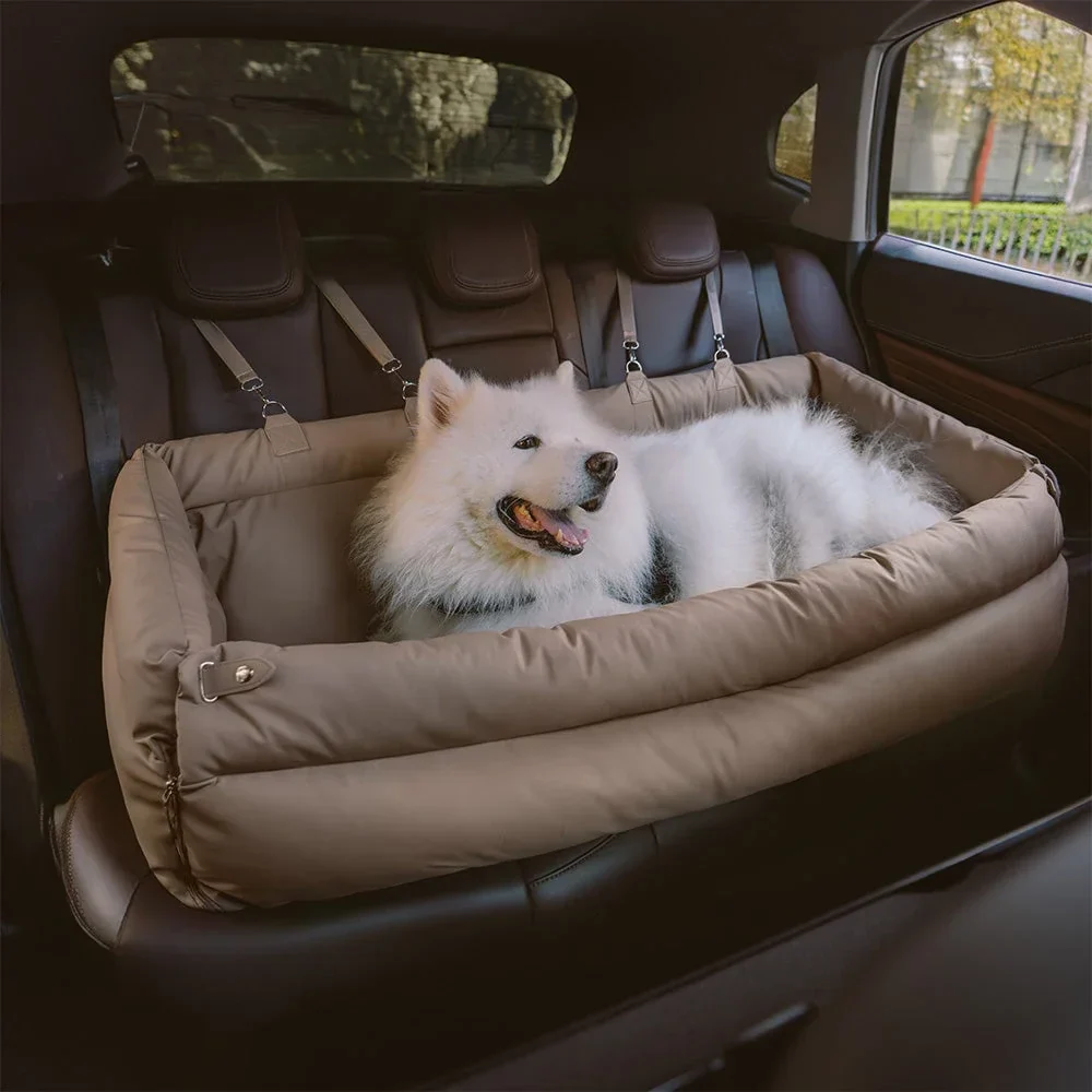 Pet Outing Lathe Luxury Faux Leather Dog Car Seat - Portable Booster Bed for Cats and Dogs - Image 2