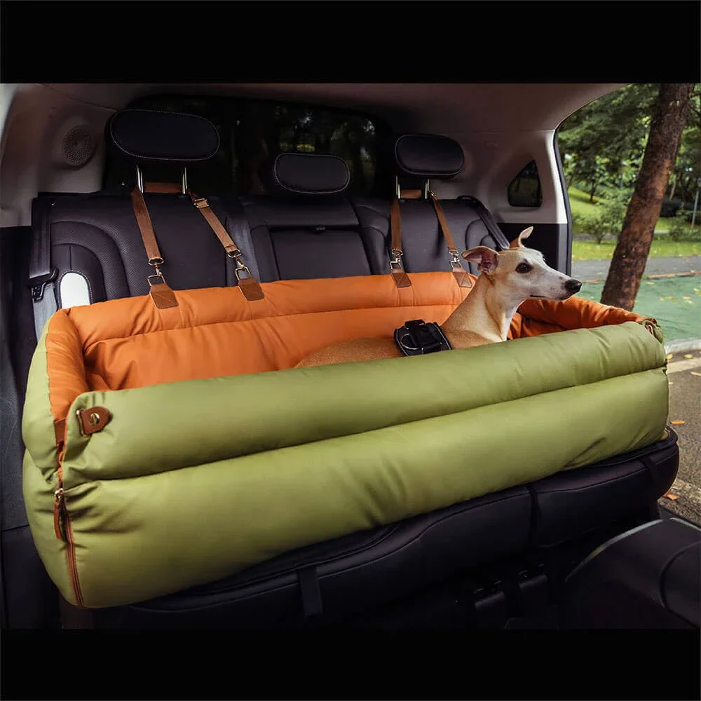 Pet Outing Lathe Luxury Faux Leather Dog Car Seat - Portable Booster Bed for Cats and Dogs - Image 3