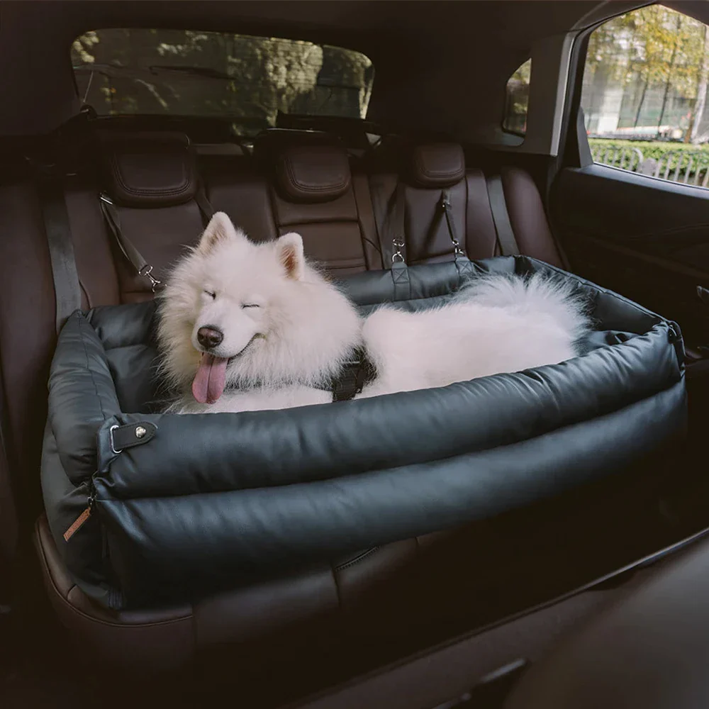 Pet Outing Lathe Luxury Faux Leather Dog Car Seat - Portable Booster Bed for Cats and Dogs - Image 5