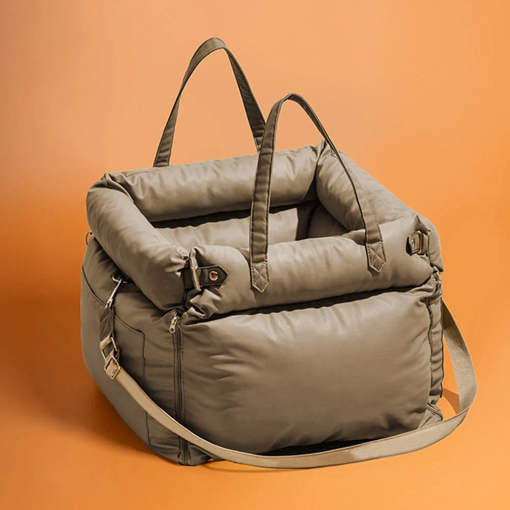 Pet Outing Lathe Luxury Faux Leather Dog Car Seat - Portable Booster Bed for Cats and Dogs - Image 7