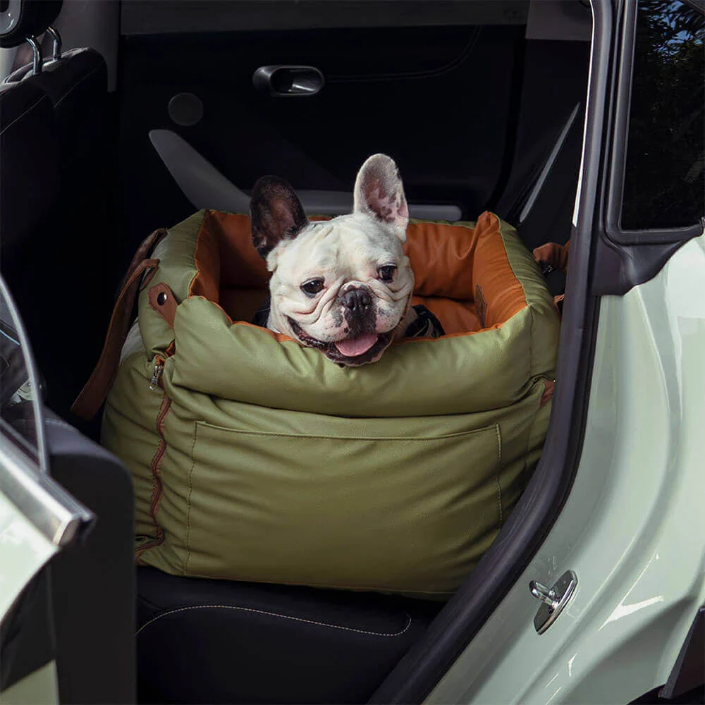 Pet Outing Lathe Luxury Faux Leather Dog Car Seat - Portable Booster Bed for Cats and Dogs - Image 8