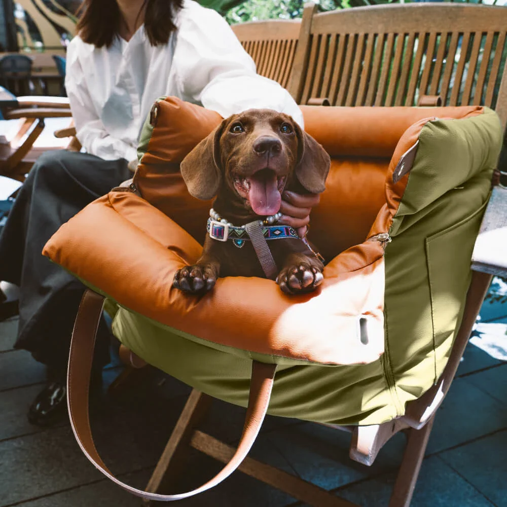Pet Outing Lathe Luxury Faux Leather Dog Car Seat - Portable Booster Bed for Cats and Dogs - Image 9