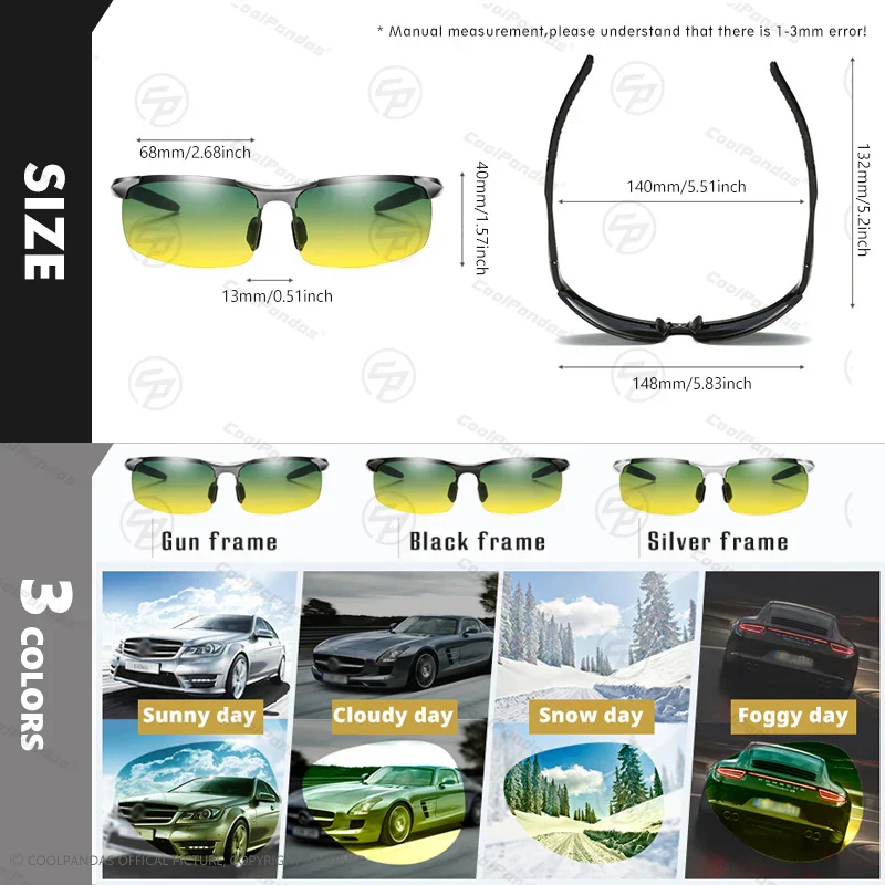 Photochromic Sunglasses Rimless Polarized Driving Night Vision Anti Glare Summer 2025 - Image 5