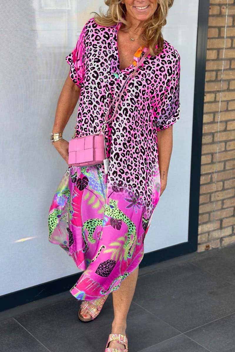 Plus Size Women's Leopard Pattern Short Sleeve Dress for Casual and Semi-Formal Occasions - Image 6