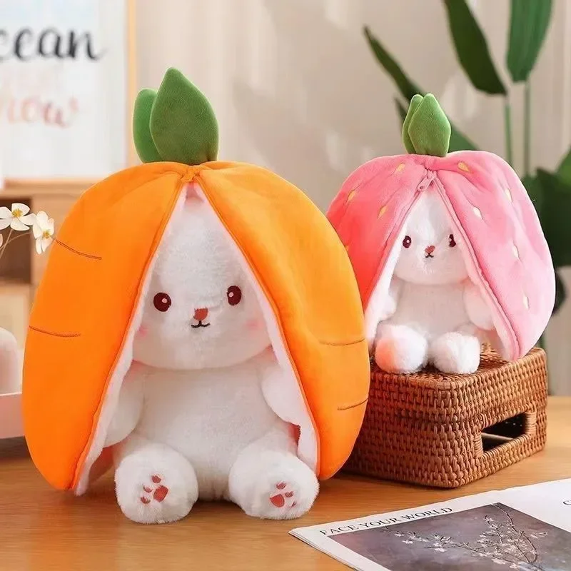 Plush Bunny 25cm Strawberry Carrot Transforming Toy Kids Birthday Gift Fall 2025 Cute Cuddly Surprise - Image 5