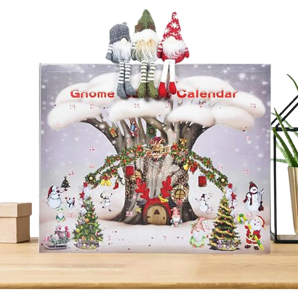 Plush Christmas Gnome Countdown Calendar – Scandinavian Holiday Decor with 3 Collectible Tomte Figures