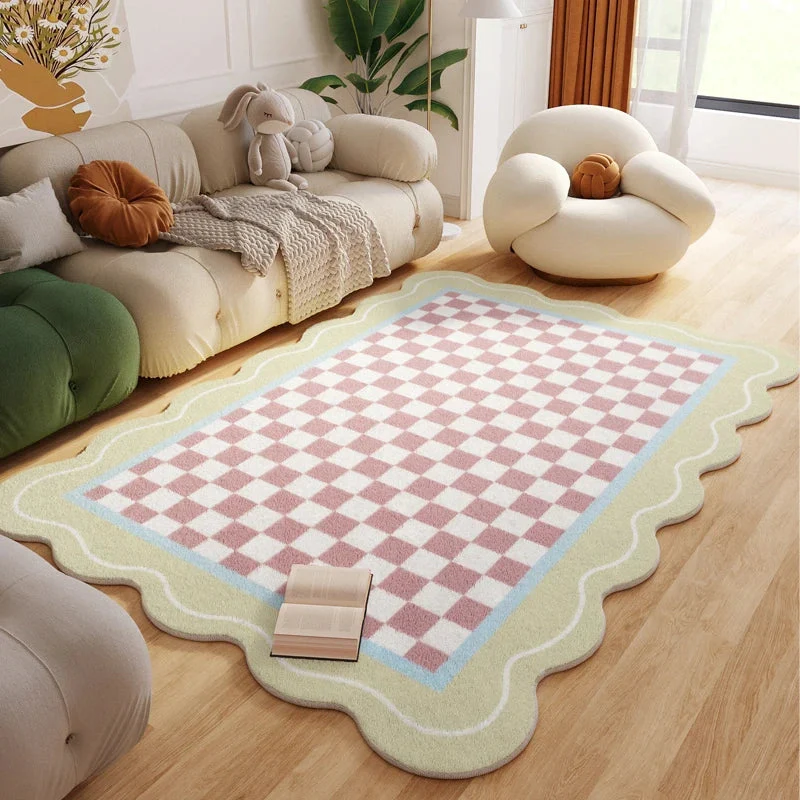 Plush Rug Checkered Scalloped Area Rug, Kids Bedroom Living Room Accent Fall 2025 Cozy Fluffy Machine Washable - Image 10