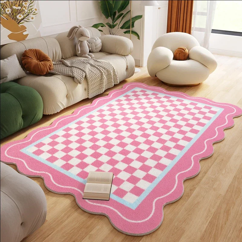Plush Rug Checkered Scalloped Area Rug, Kids Bedroom Living Room Accent Fall 2025 Cozy Fluffy Machine Washable - Image 12