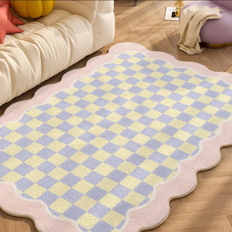 Plush Rug Checkered Scalloped Area Rug, Kids Bedroom Living Room Accent Fall 2025 Cozy Fluffy Machine Washable - Image 13