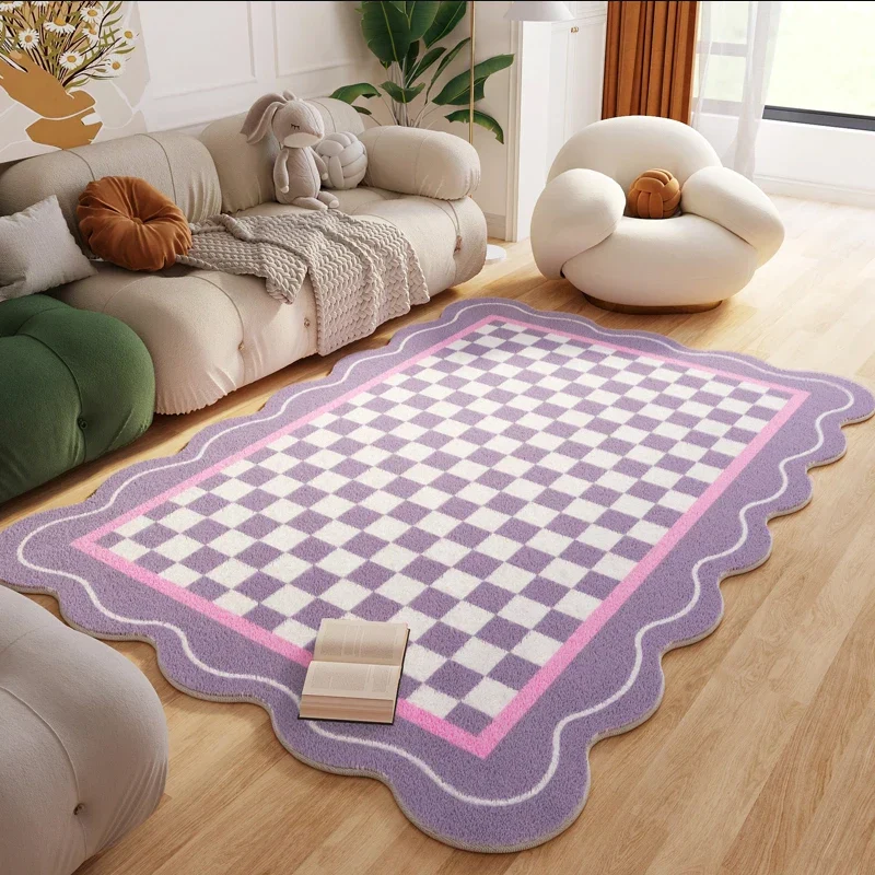 Plush Rug Checkered Scalloped Area Rug, Kids Bedroom Living Room Accent Fall 2025 Cozy Fluffy Machine Washable - Image 15