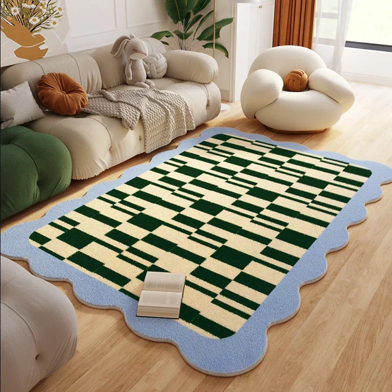 Plush Rug Checkered Scalloped Area Rug, Kids Bedroom Living Room Accent Fall 2025 Cozy Fluffy Machine Washable - Image 2