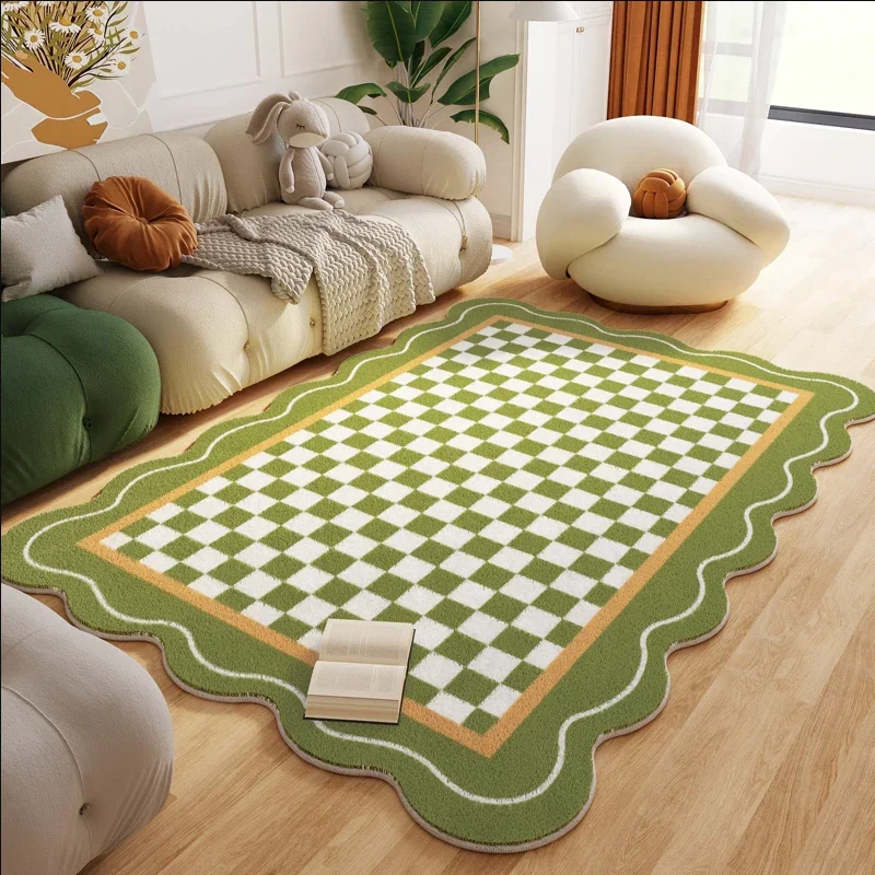 Plush Rug Checkered Scalloped Area Rug, Kids Bedroom Living Room Accent Fall 2025 Cozy Fluffy Machine Washable - Image 3