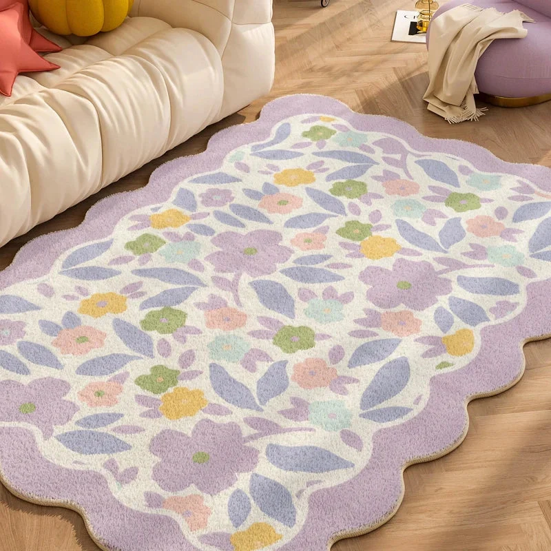 Plush Rug Checkered Scalloped Area Rug, Kids Bedroom Living Room Accent Fall 2025 Cozy Fluffy Machine Washable - Image 4