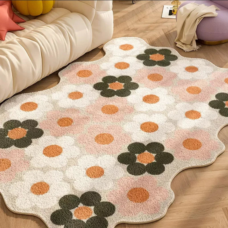 Plush Rug Checkered Scalloped Area Rug, Kids Bedroom Living Room Accent Fall 2025 Cozy Fluffy Machine Washable - Image 9