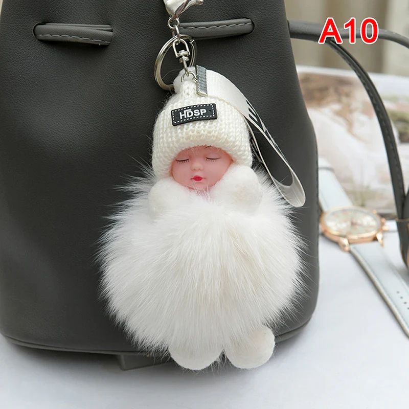 Pompom Sleeping Baby Keychain Plush Bag Charm Cute Gift - Image 10