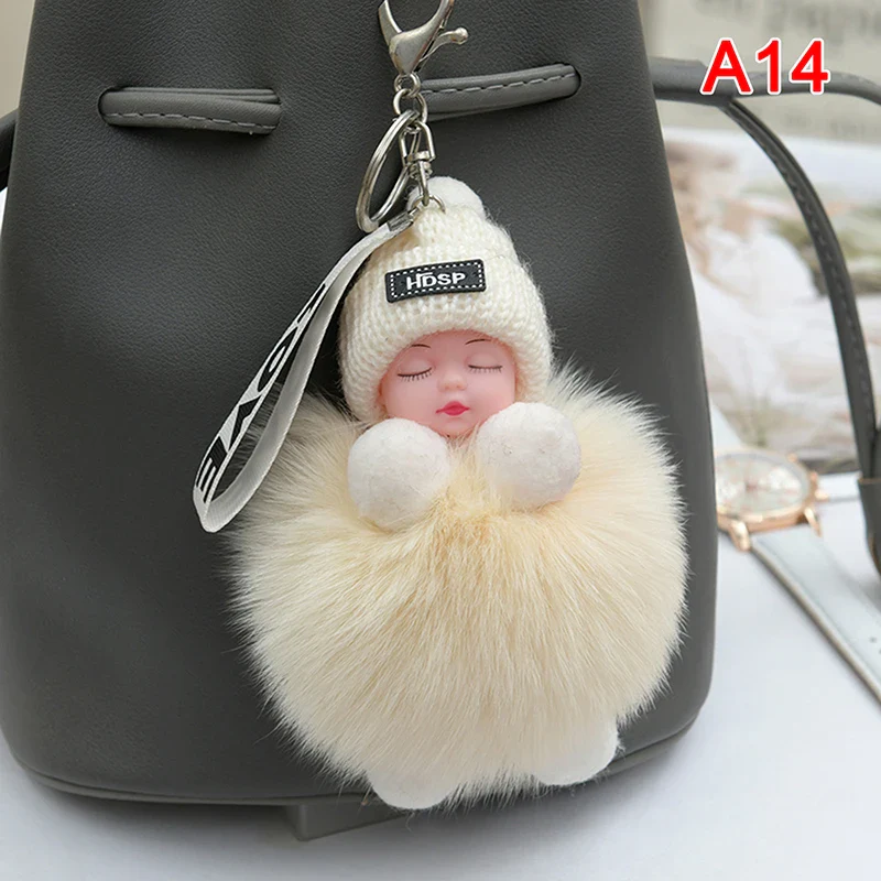 Pompom Sleeping Baby Keychain Plush Bag Charm Cute Gift - Image 11