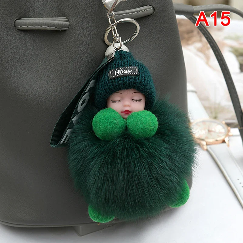 Pompom Sleeping Baby Keychain Plush Bag Charm Cute Gift - Image 12