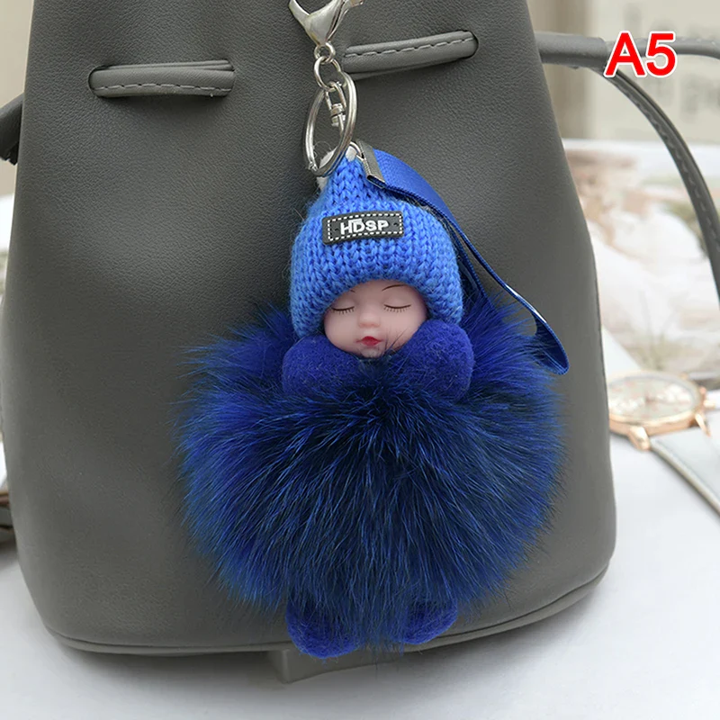Pompom Sleeping Baby Keychain Plush Bag Charm Cute Gift - Image 13