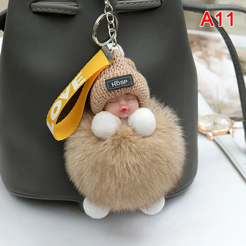 Pompom Sleeping Baby Keychain Plush Bag Charm Cute Gift - Image 14