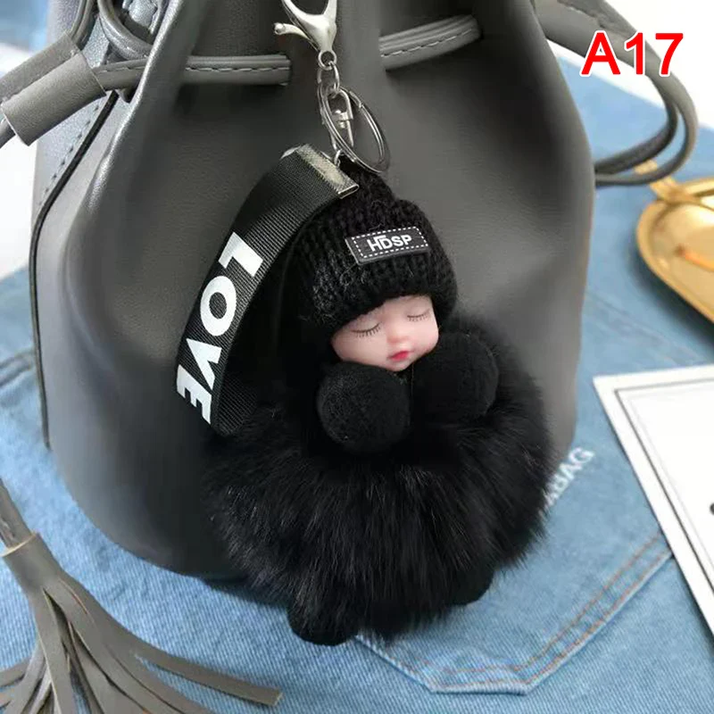 Pompom Sleeping Baby Keychain Plush Bag Charm Cute Gift - Image 15