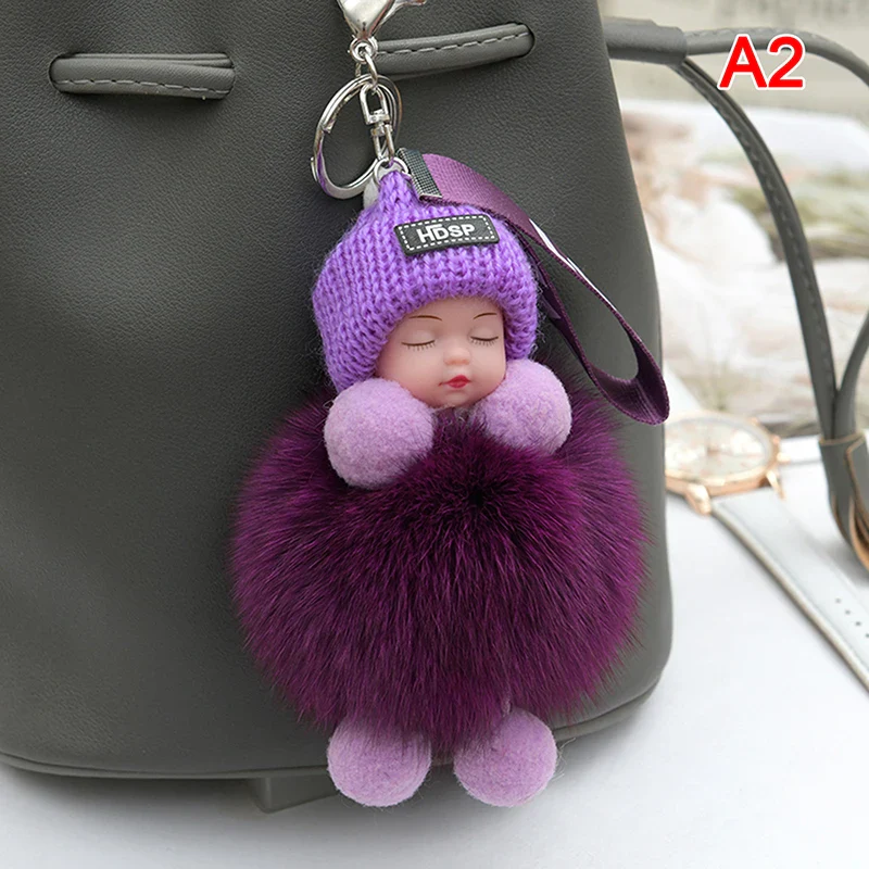 Pompom Sleeping Baby Keychain Plush Bag Charm Cute Gift - Image 16