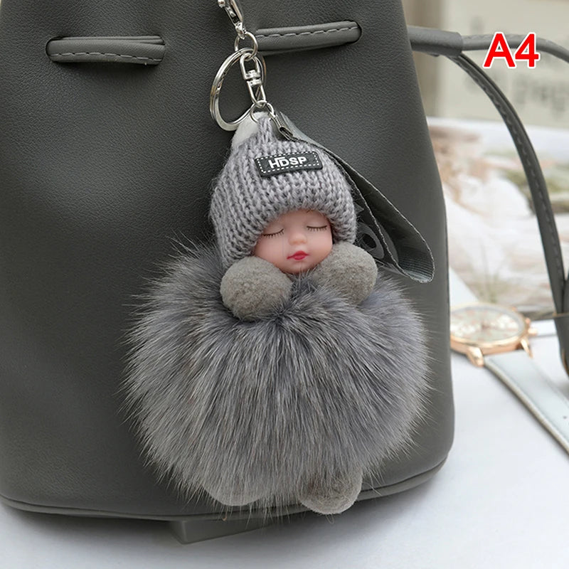 Pompom Sleeping Baby Keychain Plush Bag Charm Cute Gift - Image 17