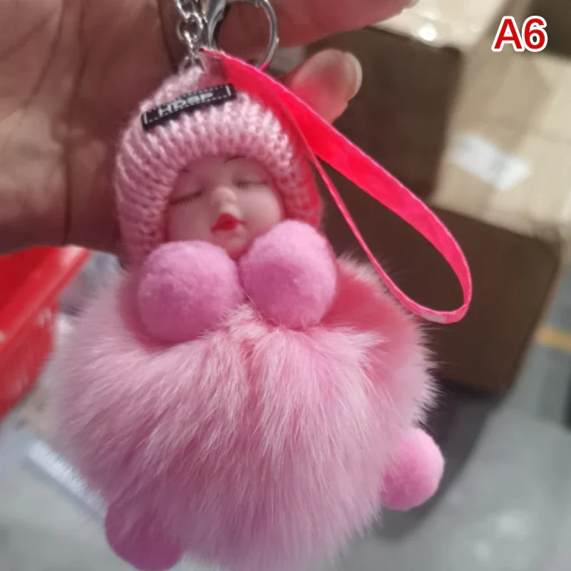 Pompom Sleeping Baby Keychain Plush Bag Charm Cute Gift - Image 18