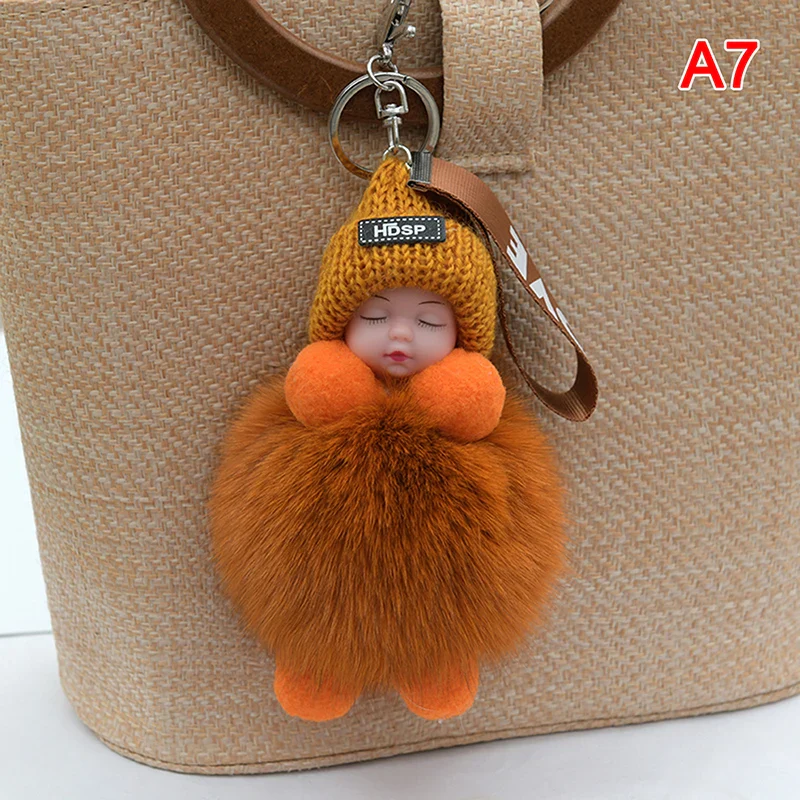 Pompom Sleeping Baby Keychain Plush Bag Charm Cute Gift - Image 19