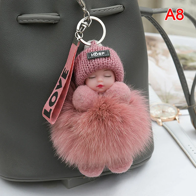 Pompom Sleeping Baby Keychain Plush Bag Charm Cute Gift - Image 20