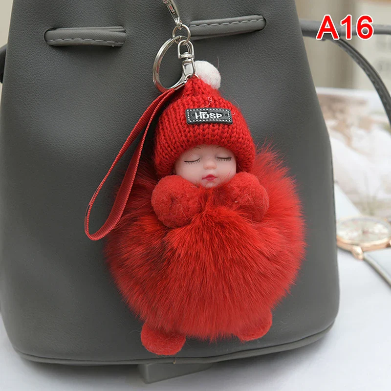 Pompom Sleeping Baby Keychain Plush Bag Charm Cute Gift - Image 21
