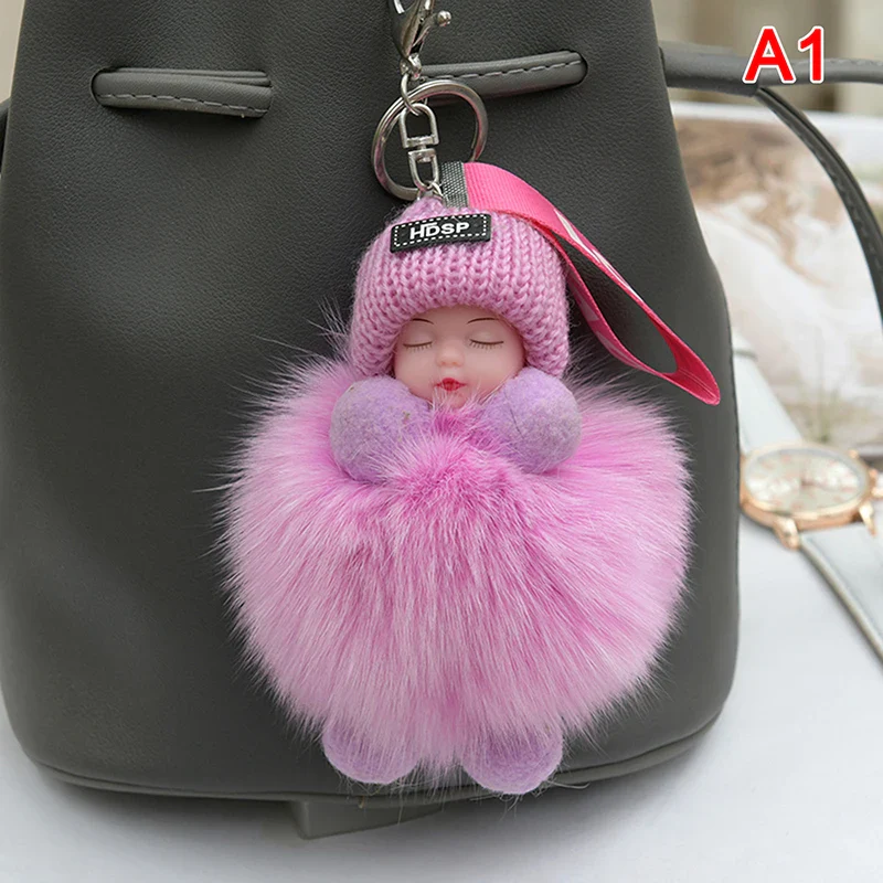 Pompom Sleeping Baby Keychain Plush Bag Charm Cute Gift - Image 22