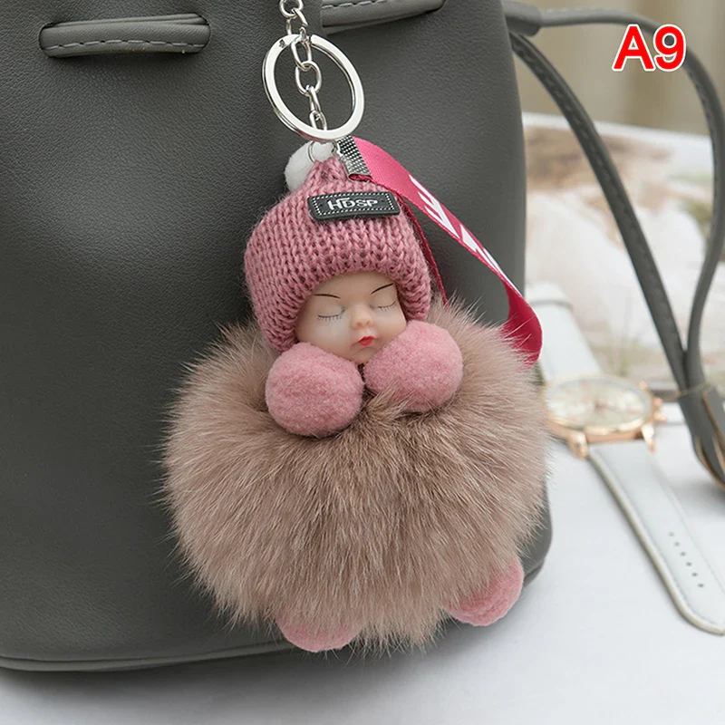 Pompom Sleeping Baby Keychain Plush Bag Charm Cute Gift - Image 23