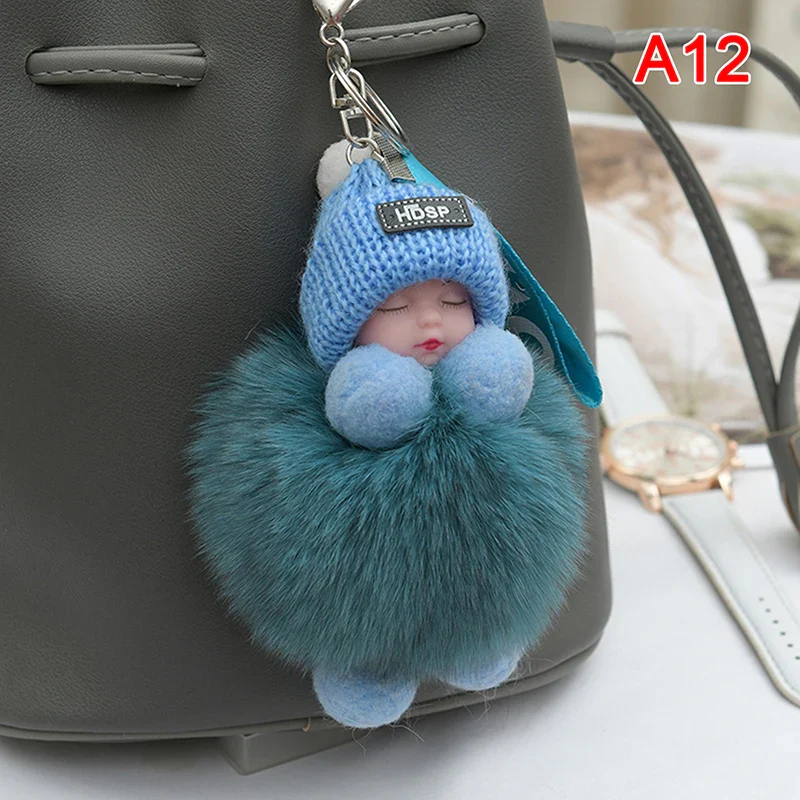 Pompom Sleeping Baby Keychain Plush Bag Charm Cute Gift - Image 24