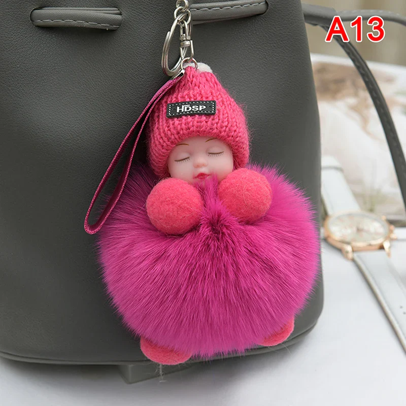 Pompom Sleeping Baby Keychain Plush Bag Charm Cute Gift - Image 25