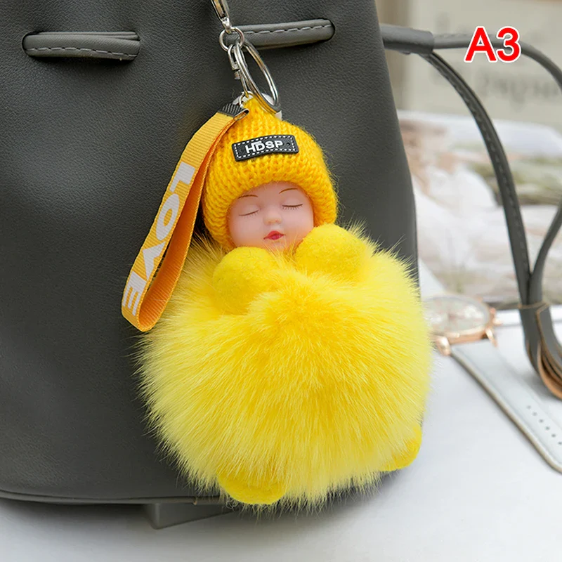 Pompom Sleeping Baby Keychain Plush Bag Charm Cute Gift - Image 26