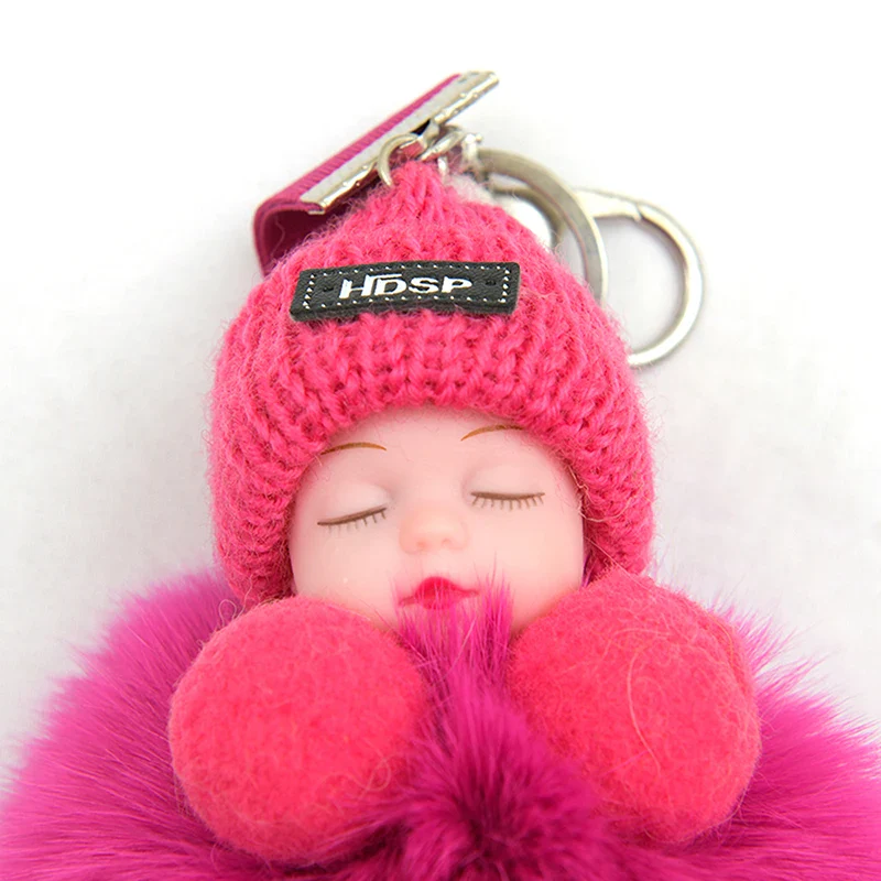 Pompom Sleeping Baby Keychain Plush Bag Charm Cute Gift - Image 4