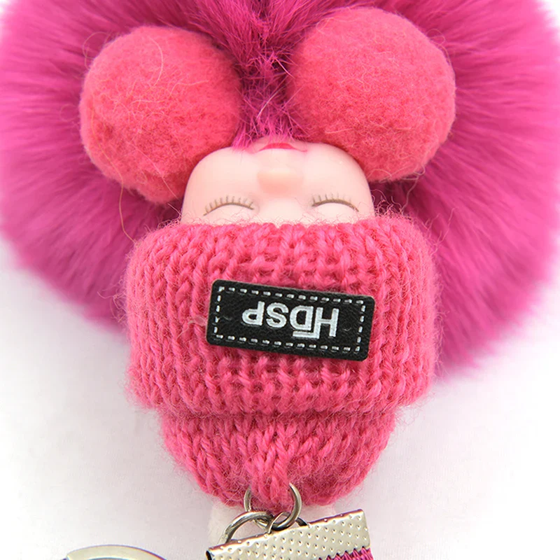 Pompom Sleeping Baby Keychain Plush Bag Charm Cute Gift - Image 6