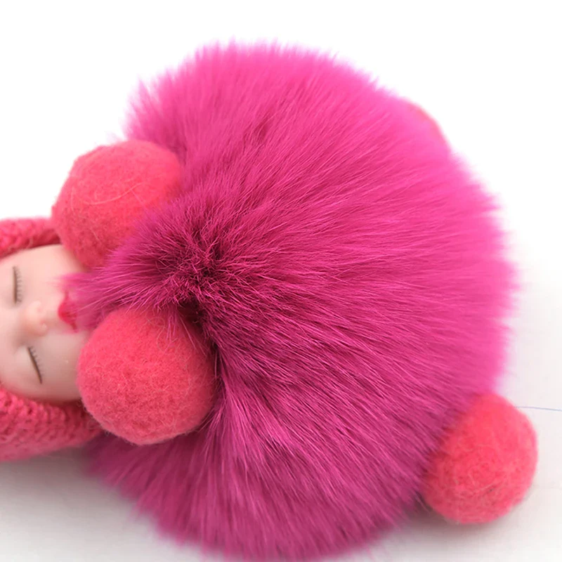 Pompom Sleeping Baby Keychain Plush Bag Charm Cute Gift - Image 7