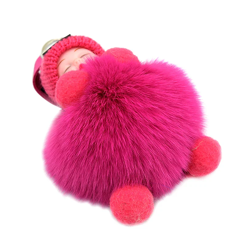 Pompom Sleeping Baby Keychain Plush Bag Charm Cute Gift - Image 8