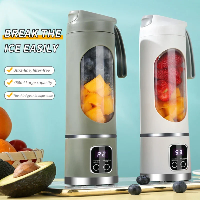 Portable Blender 450ml USB Rechargeable 8-Blade 3-Gear Juicer Cup, Fall 2025 On-The-Go Ice Crusher Smoothies