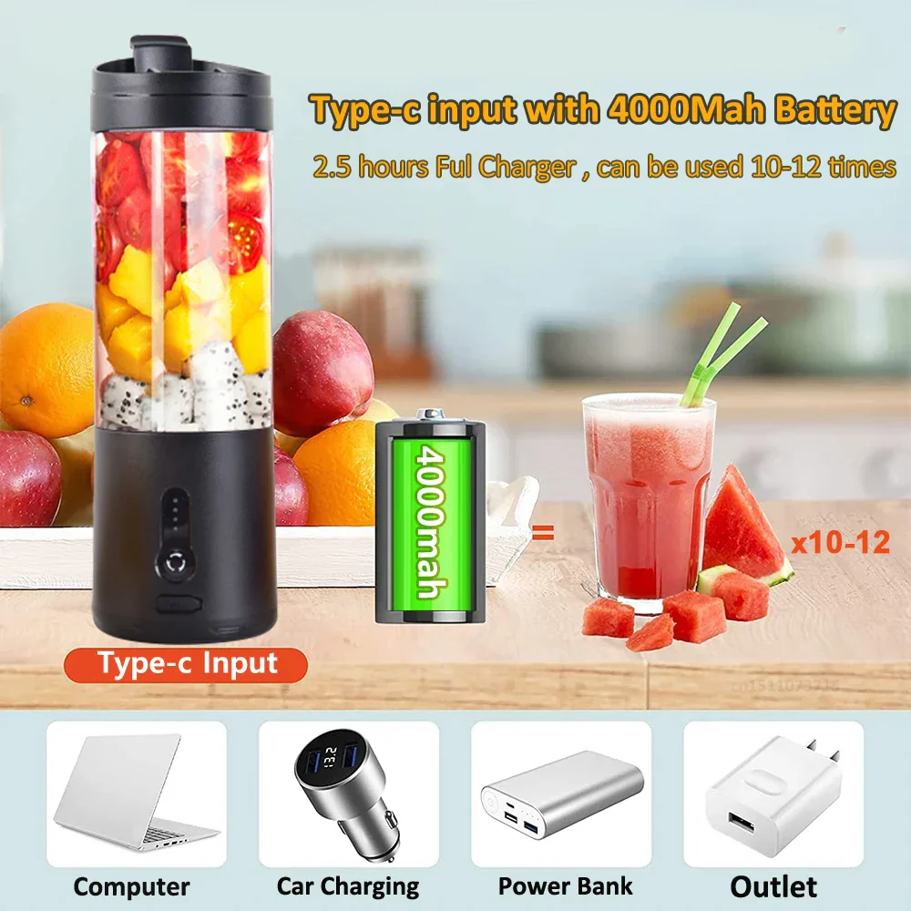 Portable Blender 6-Blades Smoothie Maker Summer Essentials 2026 Rechargeable On The Go Juicer - Image 4
